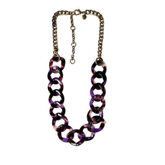 J.Crew Chunky Purple Marbled Acrylic Chain Link Necklace With Brass Tone… - Picture 2 of 9